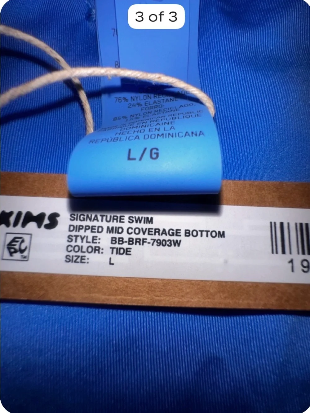 SKIMS SIGNATURE SWIM DIPPED MID COVERAGE BOTTOM/SIZE: L